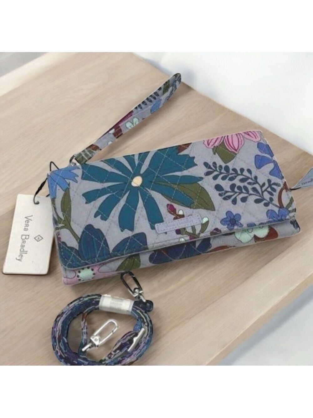 Vera Bradley Bengal Lily Convertible Crossbody Wallet with accessory strap